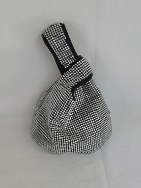 J.Crew Rhinestone Knot Mini Bag Silver Black Slouchy Top Handle Evening NWT